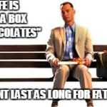 forrest gump | "LIFE IS LIKE A BOX OF CHOCOLATES"; IT DOESNT LAST AS LONG FOR FAT PEOPLE. | image tagged in forrest gump,memes,funny | made w/ Imgflip meme maker