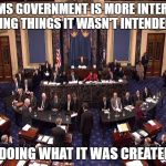 Senate floor | IT SEEMS GOVERNMENT IS MORE INTERESTED IN DOING THINGS IT WASN'T INTENDED FOR; THAN DOING WHAT IT WAS CREATED FOR! | image tagged in senate floor | made w/ Imgflip meme maker