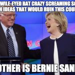 Hillary Bernie 911 wtc7 | ONE IS A WILE-EYED BAT CRAZY SCREAMING SOCIALIST WITH IDEAS THAT WOULD RUIN THIS COUNTRY; THE OTHER IS BERNIE SANDERS | image tagged in hillary bernie 911 wtc7 | made w/ Imgflip meme maker