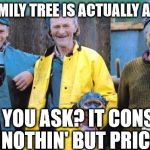 Newfie Fishermen | YOUR FAMILY TREE IS ACTUALLY A CACTUS; WHY YOU ASK? IT CONSISTS OF NOTHIN' BUT PRICKS! | image tagged in newfie fishermen | made w/ Imgflip meme maker