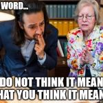 Concerned Lin-Manuel Miranda | THIS WORD... I DO NOT THINK IT MEANS WHAT YOU THINK IT MEANS... | image tagged in concerned lin-manuel miranda | made w/ Imgflip meme maker