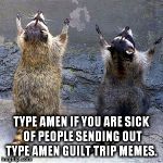 Praying Raccoons | TYPE AMEN IF YOU ARE SICK OF PEOPLE SENDING OUT TYPE AMEN GUILT TRIP MEMES. | image tagged in praying raccoons | made w/ Imgflip meme maker