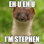 No Weason Weasel | EH U EH U; I'M STEPHEN | image tagged in no weason weasel | made w/ Imgflip meme maker