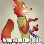 Zootopia Fox | WHAT? YOU FORGOT TO VOTE FOR ANDREW LEVIN? | image tagged in zootopia fox | made w/ Imgflip meme maker