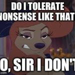 Do I Tolerate Nonsense Like That? | DO I TOLERATE NONSENSE LIKE THAT? NO, SIR I DON'T! | image tagged in dixie means business,memes,disney,the fox and the hound 2,reba mcentire,dog | made w/ Imgflip meme maker
