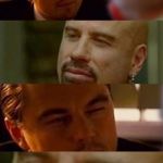 Leo VS Johnny Staring Contest | GET REKT | image tagged in leo vs johnny staring contest,scumbag,skinhead john travolta,leonardo dicaprio,leonardo,not sure if | made w/ Imgflip meme maker