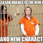 Next season on "Orange is the New Black" | NEW SEASON ORANGE IS THE NEW BLACK; BRAND NEW CHARACTER | image tagged in orange is the new black,hillary clinton,memes | made w/ Imgflip meme maker