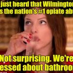 We've been in the news more in the past month than the whole of last year | I just heard that Wilmington NC is the nation's #1 opiate abuser; Not surprising. We're stressed about bathrooms. | image tagged in none of anna's business,bathroom law,drugs,north carolina | made w/ Imgflip meme maker