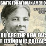 Harriet Tubman $20 | CONGRATS FOR AFRICAN AMERICANS; YOU ARE THE NEW FACE OF ECONOMIC COLLAPSE | image tagged in harriet tubman 20 | made w/ Imgflip meme maker