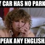 Ferris bueller I need help | MY CAR HAS NO PARK.... SPEAK ANY ENGLISH... | image tagged in ferris bueller i need help | made w/ Imgflip meme maker