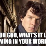 Sherlock holmes | GOOD GOD, WHAT'S IT LIKE LIVING IN YOUR WORLD. | image tagged in sherlock holmes | made w/ Imgflip meme maker