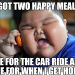 Kevin gates parody meme  | I GOT TWO HAPPY MEALS; ONE FOR THE CAR RIDE AND ONE FOR WHEN I GET HOME | image tagged in rappers,parody,fat kid,2,phones | made w/ Imgflip meme maker