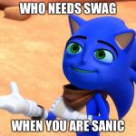 The Sanic Movie | WHO NEEDS SWAG; WHEN YOU ARE SANIC | image tagged in the sanic movie | made w/ Imgflip meme maker