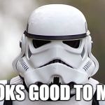 storm trooper | LOOKS GOOD TO ME... | image tagged in storm trooper | made w/ Imgflip meme maker