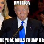 Trump's Balls are Yuge | AMERICA; WHERE YUGE BALLS TRUMP BRAINS | image tagged in trump wins,memes,donald trump | made w/ Imgflip meme maker