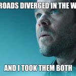 Schroedinger's Poet | TWO ROADS DIVERGED IN THE WOODS; AND I TOOK THEM BOTH | image tagged in quantum | made w/ Imgflip meme maker