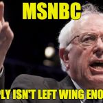 “We have got to think of ways the Democratic party, for a start, starts funding the equivalent of Fox television.” Whaaa? | MSNBC; SIMPLY ISN'T LEFT WING ENOUGH! | image tagged in bern,idiot,politics,bernie sanders,bernie | made w/ Imgflip meme maker