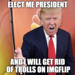 Getting rid of trolls AND Isis?! yeah. i'd rather vote for ulfric stormcloak | ELECT ME PRESIDENT; AND I WILL GET RID OF TROLLS ON IMGFLIP | image tagged in trump yelling,memes,other | made w/ Imgflip meme maker