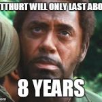 RDJ Tropic Thunder | BUTTHURT WILL ONLY LAST ABOUT; 8 YEARS | image tagged in rdj tropic thunder | made w/ Imgflip meme maker