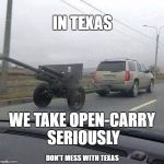 Texas Open Carry | IN TEXAS; WE TAKE OPEN-CARRY SERIOUSLY; DON'T MESS WITH TEXAS | image tagged in texas open carry | made w/ Imgflip meme maker