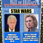 The Stupid Is Strong With These Ones | STAR WARS; PRINCESSES IN GOLD BIKINIS AND CHAINS....COUNT ME IN; WHAT IF I USED ONE OF THOSE DROIDS INSTEAD OF THAT &%^# PRIVATE E-MAIL SERVER | image tagged in bill or hillary issues,bill clinton,hillary clinton | made w/ Imgflip meme maker