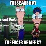 Phineas and ferb | THESE ARE NOT; THE FACES OF MERCY | image tagged in phineas and ferb | made w/ Imgflip meme maker