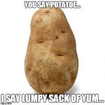 POTATOE | YOU SAY POTATOE... I SAY LUMPY SACK OF YUM... | image tagged in potatoe | made w/ Imgflip meme maker