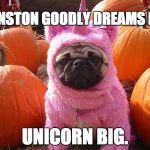 Winston Goodly Dreams Unicron Big | WINSTON GOODLY DREAMS BIG, UNICORN BIG. | image tagged in unicorn,pugs,funny dogs,funny animals,thanksgiving | made w/ Imgflip meme maker