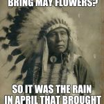 Geronimo says your argument is invalid.  | APRIL SHOWERS BRING MAY FLOWERS? SO IT WAS THE RAIN IN APRIL THAT BROUGHT THE PILGRIMS HERE? | image tagged in indian illegal immigration | made w/ Imgflip meme maker