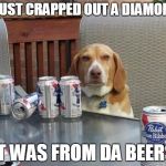Beerdog | I JUST CRAPPED OUT A DIAMOND; IT WAS FROM DA BEERS | image tagged in beerdog | made w/ Imgflip meme maker