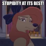 Stupidity At Its Best! | STUPIDITY AT ITS BEST! | image tagged in dixie serious,memes,disney,the fox and the hound 2,reba mcentire,dog | made w/ Imgflip meme maker