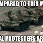Peaceful protest | COMPARED TO THIS MAN; LIBERAL PROTESTERS ARE........? | image tagged in peaceful protest | made w/ Imgflip meme maker