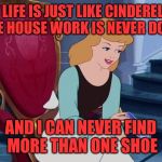 Apparently If you Want A Fairytale Life All You Have To Do Is Have Kids.  | MY LIFE IS JUST LIKE CINDERELLA. THE HOUSE WORK IS NEVER DONE, AND I CAN NEVER FIND MORE THAN ONE SHOE | image tagged in cinderella,memes,lol,lynch1979 | made w/ Imgflip meme maker
