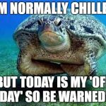 Disappointed sea turtle | I'M NORMALLY CHILLED; BUT TODAY IS MY 'OFF DAY' SO BE WARNED! | image tagged in disappointed sea turtle | made w/ Imgflip meme maker