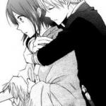 Anime guy hugging girl 