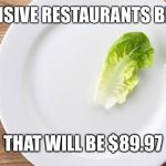 Single Leaf of Lettuce | EXPENSIVE RESTAURANTS BE LIKE; THAT WILL BE $89.97 | image tagged in single leaf of lettuce | made w/ Imgflip meme maker