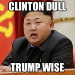 Kim Jong Un Weighs in on the Candidates | CLINTON DULL; TRUMP WISE | image tagged in kim jong un,memes,politics,election 2016,trump 2016,hillary clinton 2016 | made w/ Imgflip meme maker