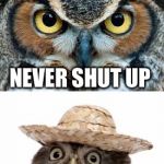 Wait Til Donald Trump Finds Out..... | MEXICAN OWLS; NEVER SHUT UP; THEY JUST KEEP SAYING WHOCHO | image tagged in bad pun owl,memes,funny,spanish,mexicans,animals | made w/ Imgflip meme maker
