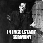 bad pun frank | PEOPLE THINK I'M FROM A LABORATORY; IN INGOLSTADT GERMANY; GUESS THEY NEVER HEARD OF MONSTROS-CITY | image tagged in bad pun frank | made w/ Imgflip meme maker