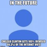 Blocked P pic | IN THE FUTURE; CHELSEA CLINTON GETS 105% (REVISED 99.3%) OF THE INTERNET VOTE | image tagged in blocked p pic | made w/ Imgflip meme maker