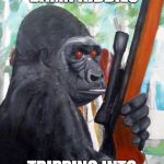 gorillakilla | I SHOOT THOSE DAMN KIDDIES; TRIPPING INTO MY DOMAIN | image tagged in gorillakilla | made w/ Imgflip meme maker