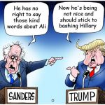 sanders  | Now he's being not nice and should stick to bashing Hillary; He has no right to say those kind words about Ali; . | image tagged in sanders | made w/ Imgflip meme maker