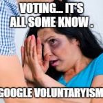 Abused | VOTING... IT'S ALL SOME KNOW . GOOGLE VOLUNTARYISM | image tagged in abused | made w/ Imgflip meme maker