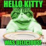 Best of RayCat | HELLO KITTY; WAS DELICIOUS! | image tagged in raycat hungry,memes | made w/ Imgflip meme maker