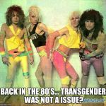 Party like an 80s rock star  | BACK IN THE 80'S... TRANSGENDER WAS NOT A ISSUE? | image tagged in party like an 80s rock star | made w/ Imgflip meme maker