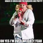 Axle | TAKE ME DOWN TO PARADISE CITY WHERE THE GRASS IS GREEN AND THE BURGERS ARE PRETTY; OH YES I'M OVER,WEIGHTY,YEAH | image tagged in axle | made w/ Imgflip meme maker