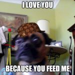 Doc | I LOVE YOU; BECAUSE YOU FEED ME | image tagged in doc,scumbag | made w/ Imgflip meme maker