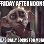 Dobby | FRIDAY AFTERNOONS; ARE BASICALLY SOCKS FOR MUGGLES | image tagged in dobby | made w/ Imgflip meme maker