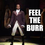 Leslie Odom Jr as Aaron Burr in Hamilton the Musical | FEEL THE BURR | image tagged in leslie odom jr as aaron burr in hamilton the musical | made w/ Imgflip meme maker