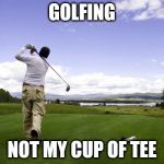 Golfer Bad Pun | GOLFING; NOT MY CUP OF TEE | image tagged in golfer,memes,inferno390 | made w/ Imgflip meme maker